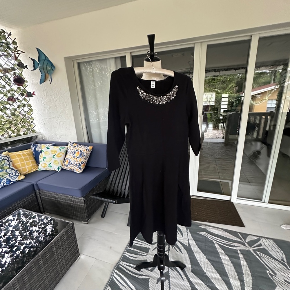 Old Navy Black A-Line Dress with Embellished Crew Neck